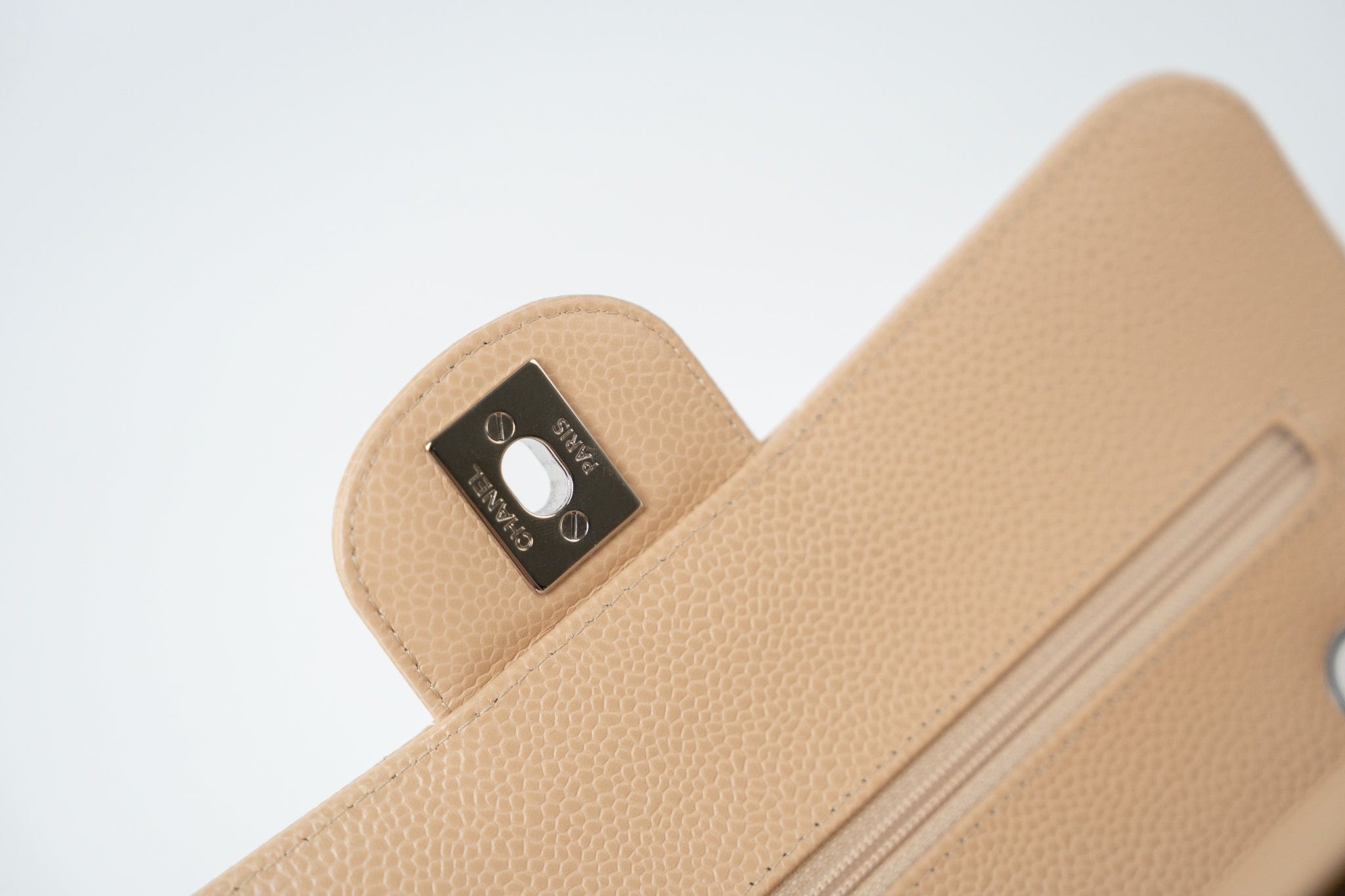 CHANEL Handbag Cream Beige Clair Caviar Quilted Classic Flap Small Silver Hardware - Redeluxe