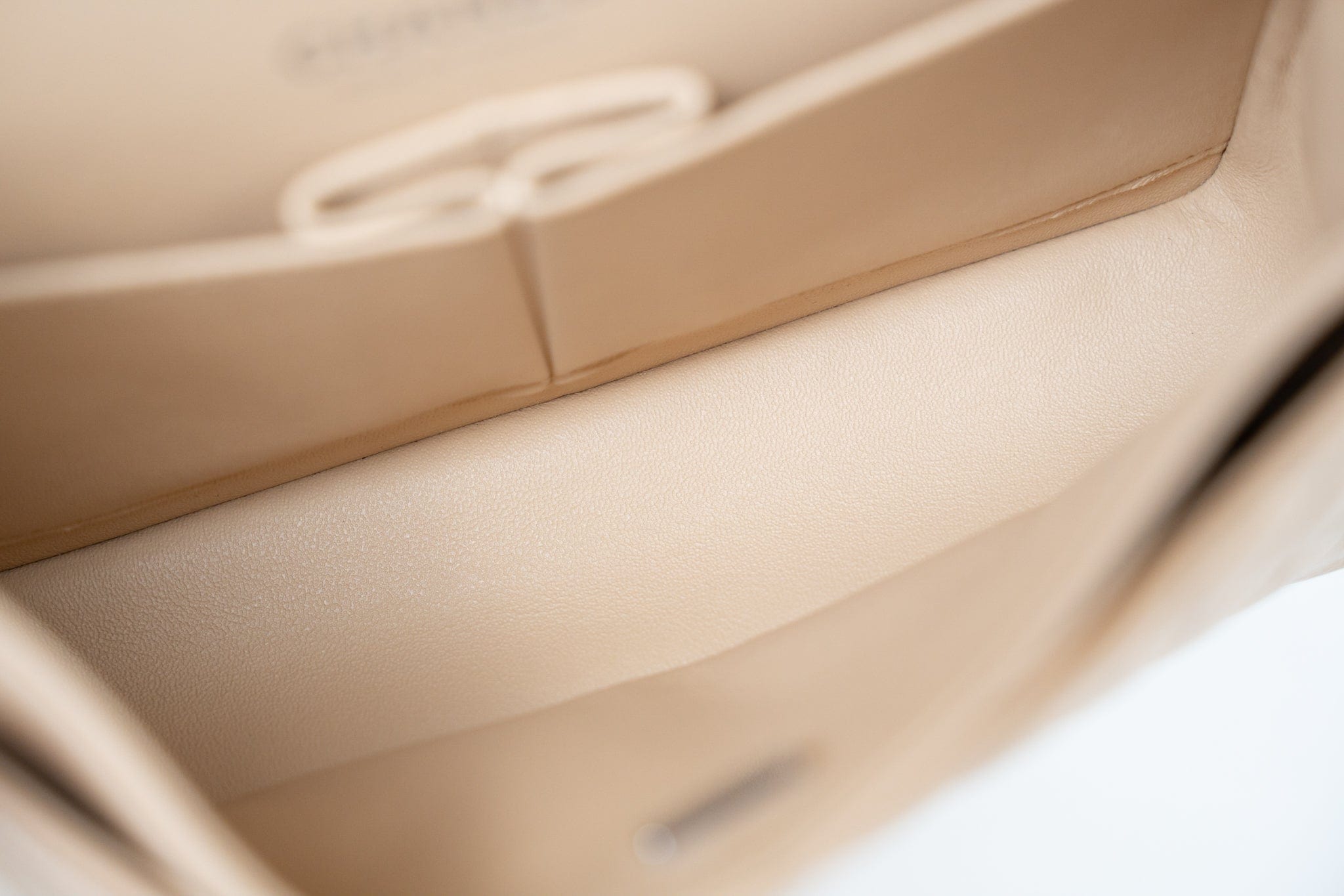 CHANEL Handbag Cream Beige Clair Caviar Quilted Classic Flap Small Silver Hardware - Redeluxe