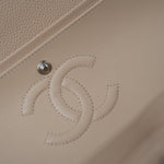 CHANEL Handbag Cream Beige Clair Caviar Quilted Classic Flap Small Silver Hardware - Redeluxe
