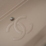 CHANEL Handbag Cream Beige Clair Caviar Quilted Classic Flap Small Silver Hardware - Redeluxe