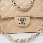 CHANEL Handbag Cream Beige Clair Caviar Quilted Classic Flap Small Silver Hardware - Redeluxe