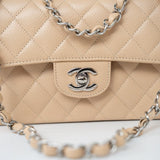 CHANEL Handbag Cream Beige Clair Caviar Quilted Classic Flap Small Silver Hardware - Redeluxe