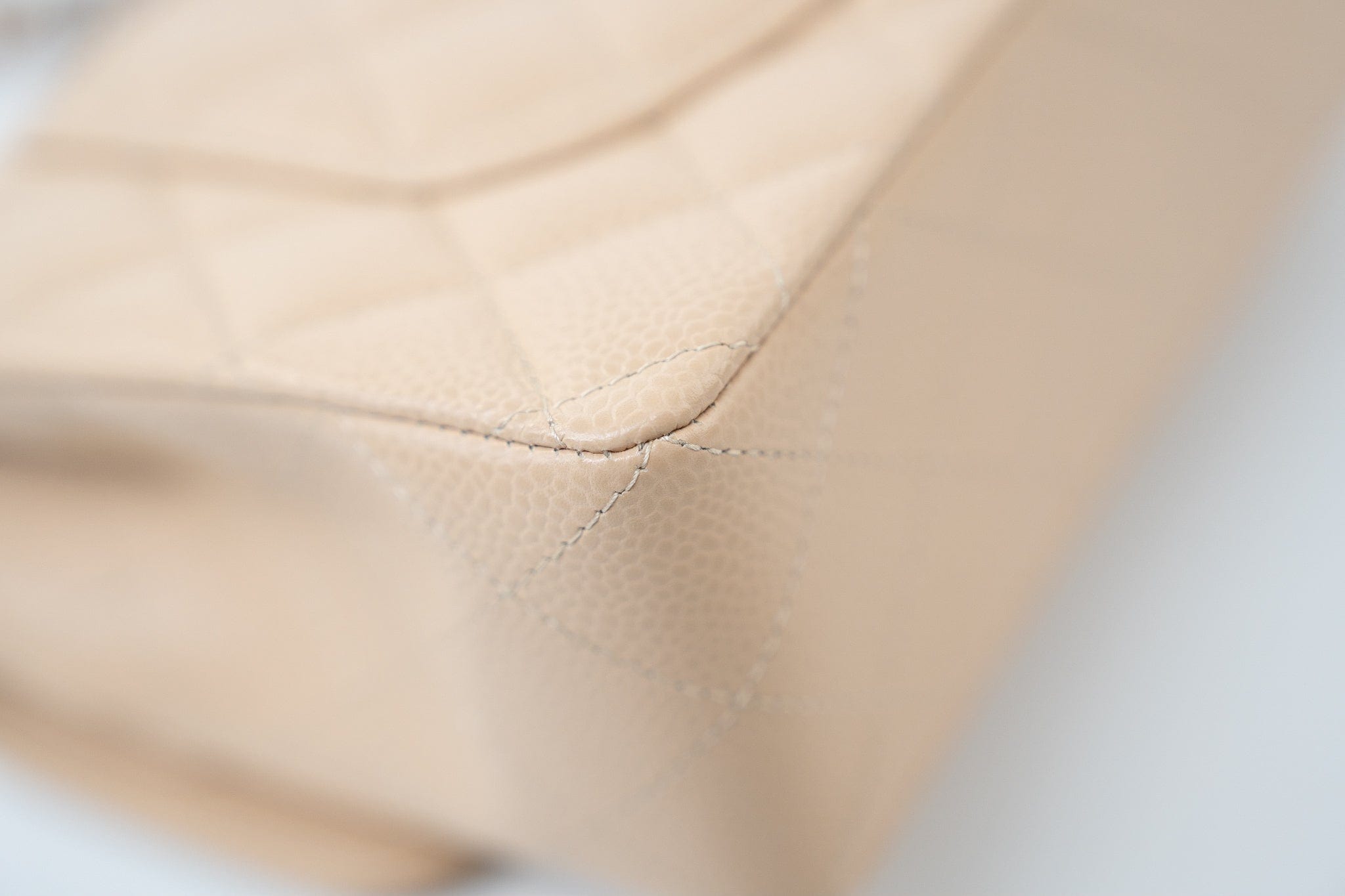 CHANEL Handbag Cream Beige Clair Caviar Quilted Classic Flap Small Silver Hardware - Redeluxe