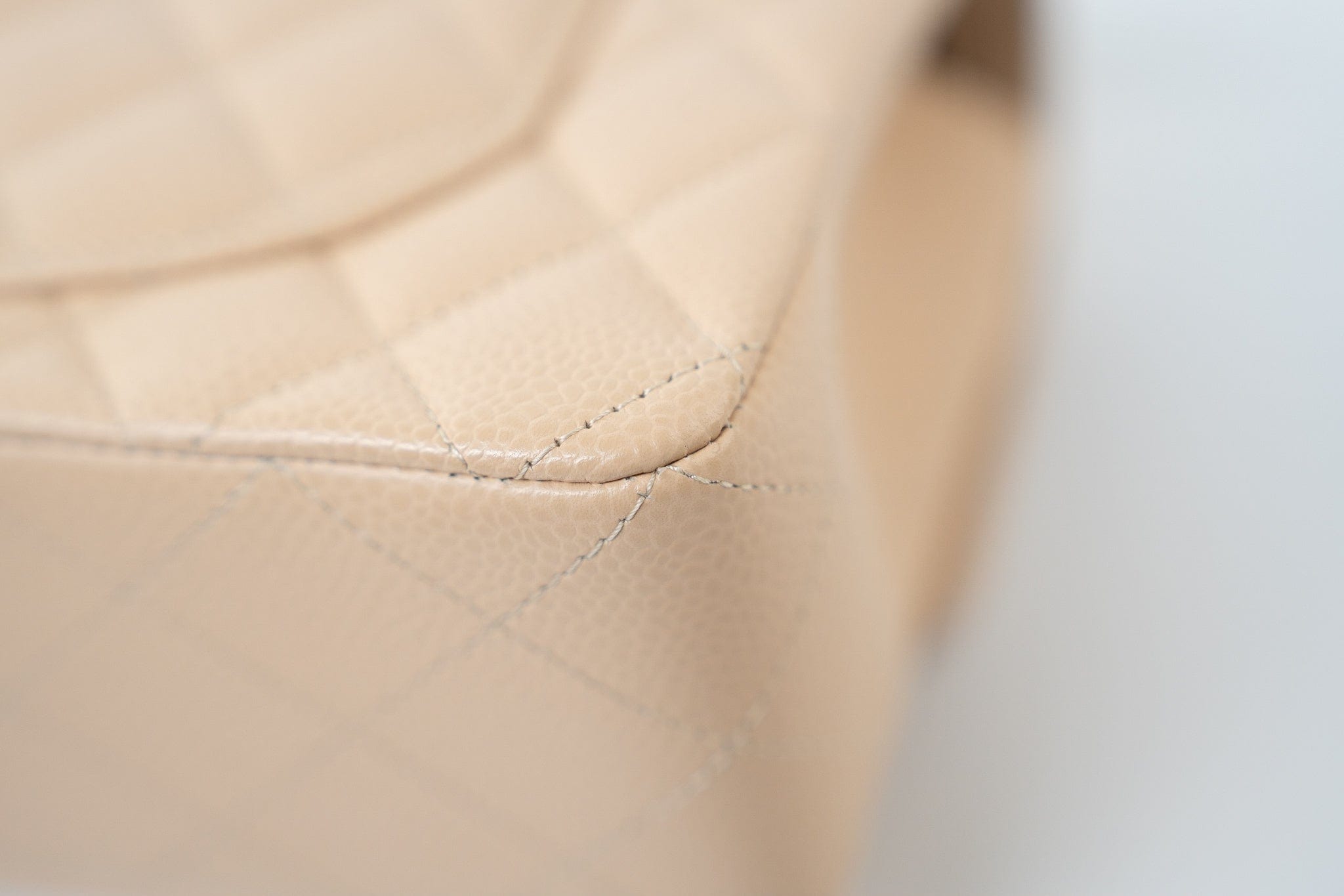 CHANEL Handbag Cream Beige Clair Caviar Quilted Classic Flap Small Silver Hardware - Redeluxe