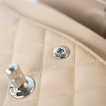 CHANEL Handbag Cream Beige Clair Caviar Quilted Classic Flap Small Silver Hardware - Redeluxe