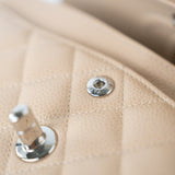 CHANEL Handbag Cream Beige Clair Caviar Quilted Classic Flap Small Silver Hardware - Redeluxe