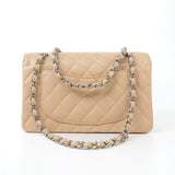 CHANEL Handbag Cream Beige Clair Caviar Quilted Classic Flap Small Silver Hardware - Redeluxe