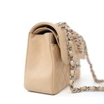 CHANEL Handbag Cream Beige Clair Caviar Quilted Classic Flap Small Silver Hardware - Redeluxe