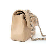 CHANEL Handbag Cream Beige Clair Caviar Quilted Classic Flap Small Silver Hardware - Redeluxe