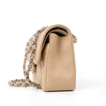 CHANEL Handbag Cream Beige Clair Caviar Quilted Classic Flap Small Silver Hardware - Redeluxe