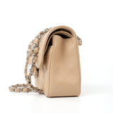 CHANEL Handbag Cream Beige Clair Caviar Quilted Classic Flap Small Silver Hardware - Redeluxe