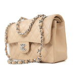 CHANEL Handbag Cream Beige Clair Caviar Quilted Classic Flap Small Silver Hardware - Redeluxe