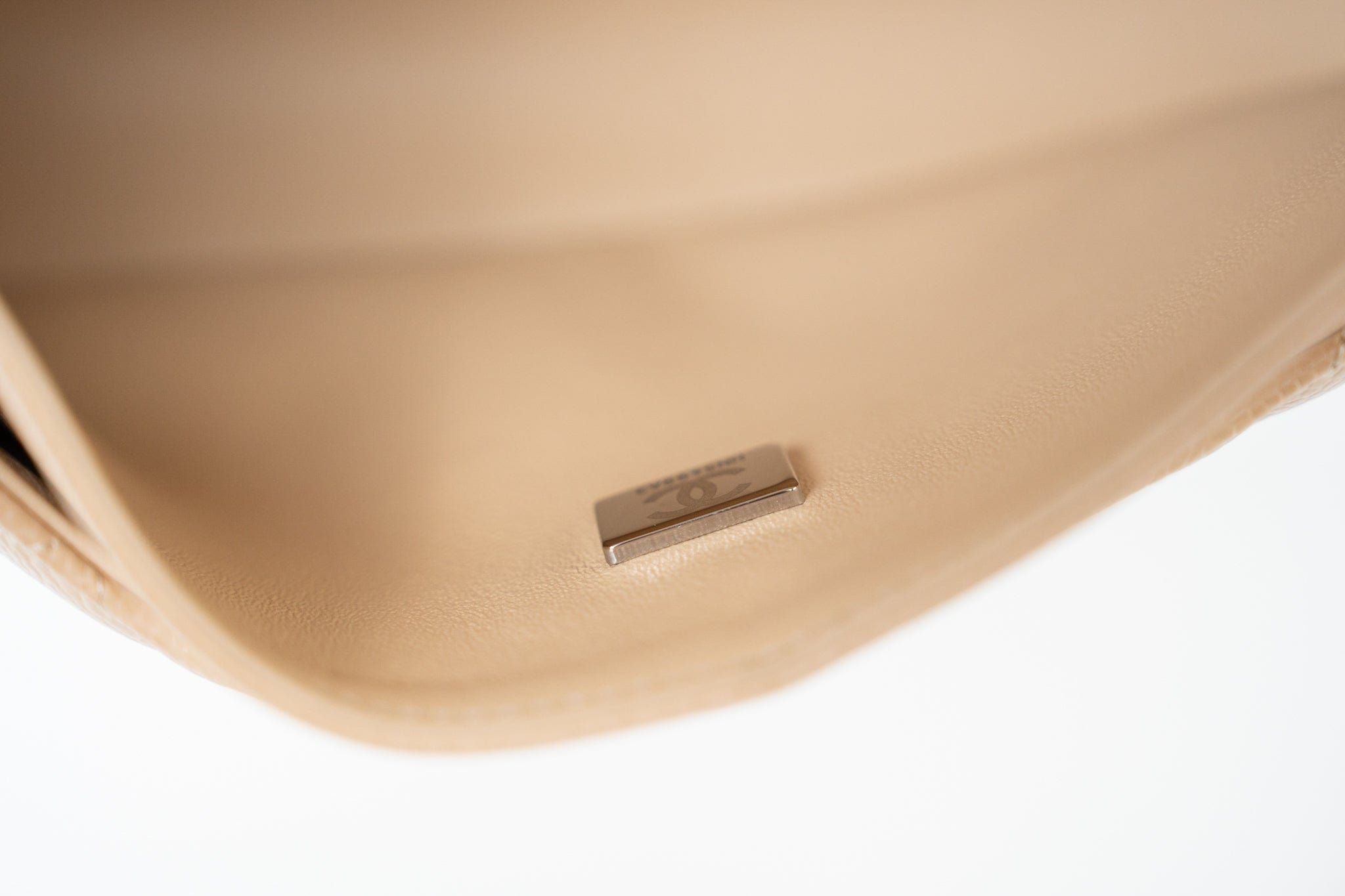 CHANEL Handbag Cream Beige Clair Caviar Quilted Classic Flap Small Silver Hardware - Redeluxe