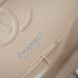 CHANEL Handbag Cream Beige Clair Caviar Quilted Classic Flap Small Silver Hardware - Redeluxe