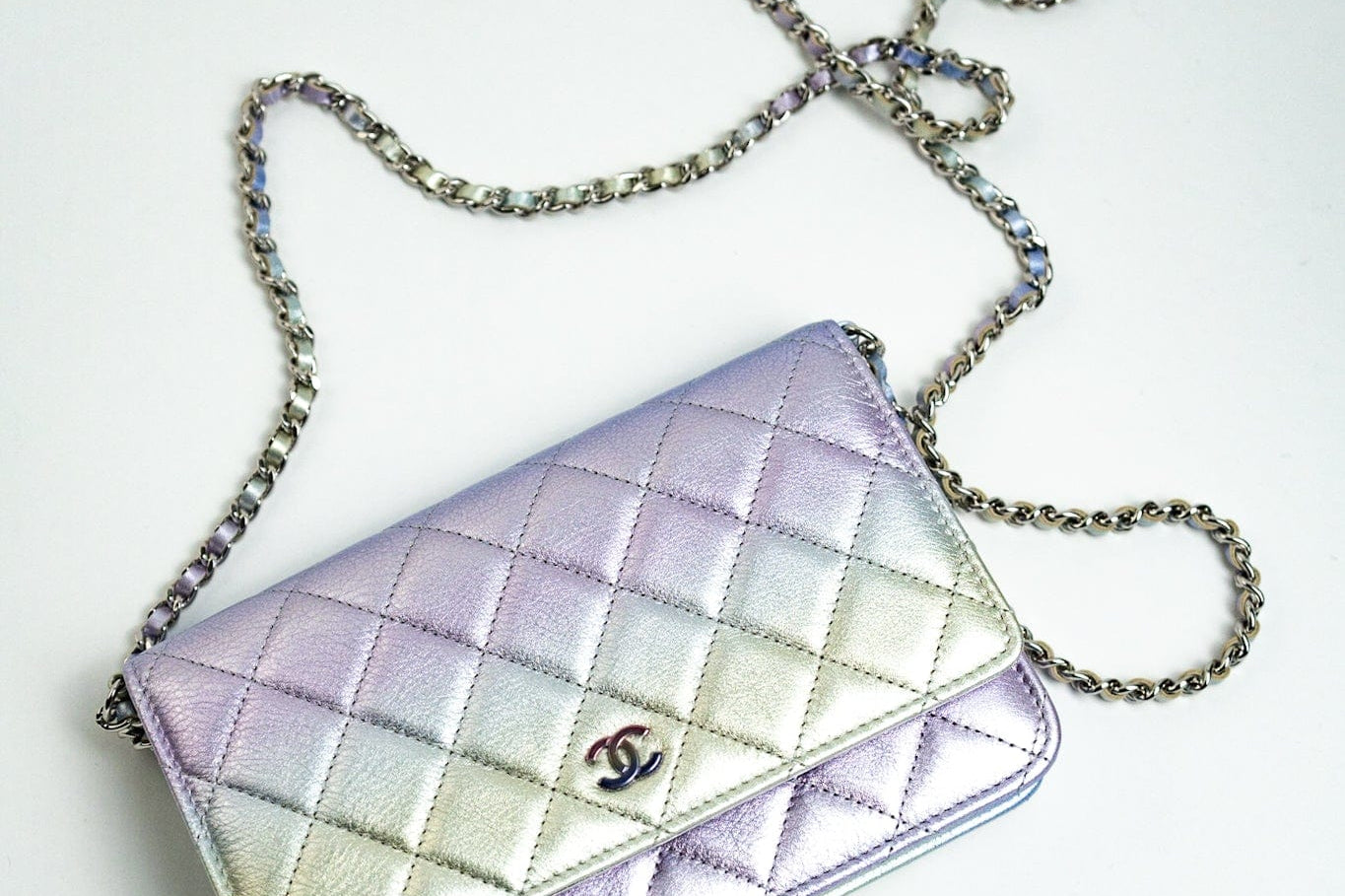 CHANEL Handbag Gradient 21K Gradient Metallic Rainbow Calfskin Quilted Wallet on Chain (WOC) - Redeluxe