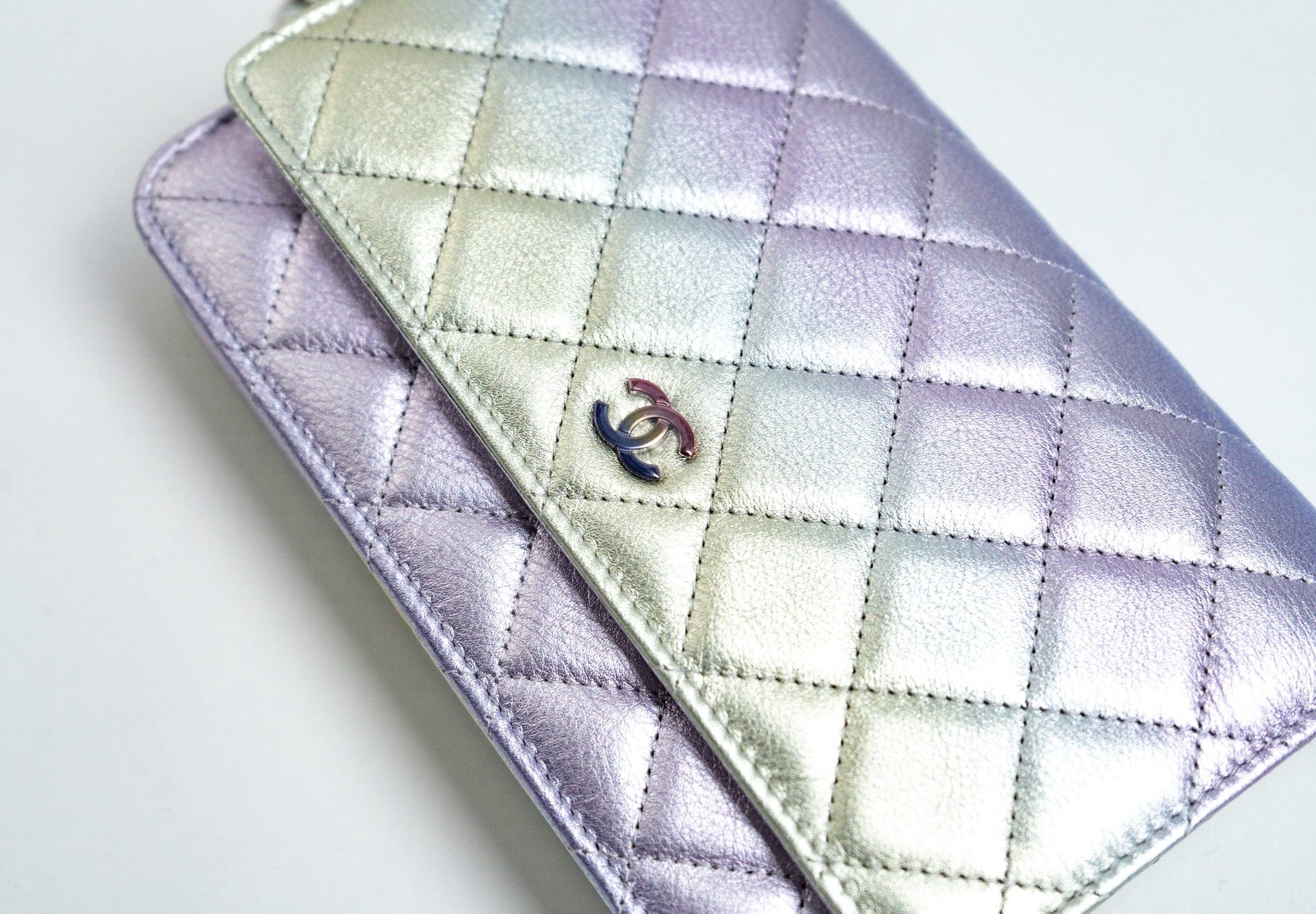 CHANEL Handbag Gradient 21K Gradient Metallic Rainbow Calfskin Quilted Wallet on Chain (WOC) - Redeluxe