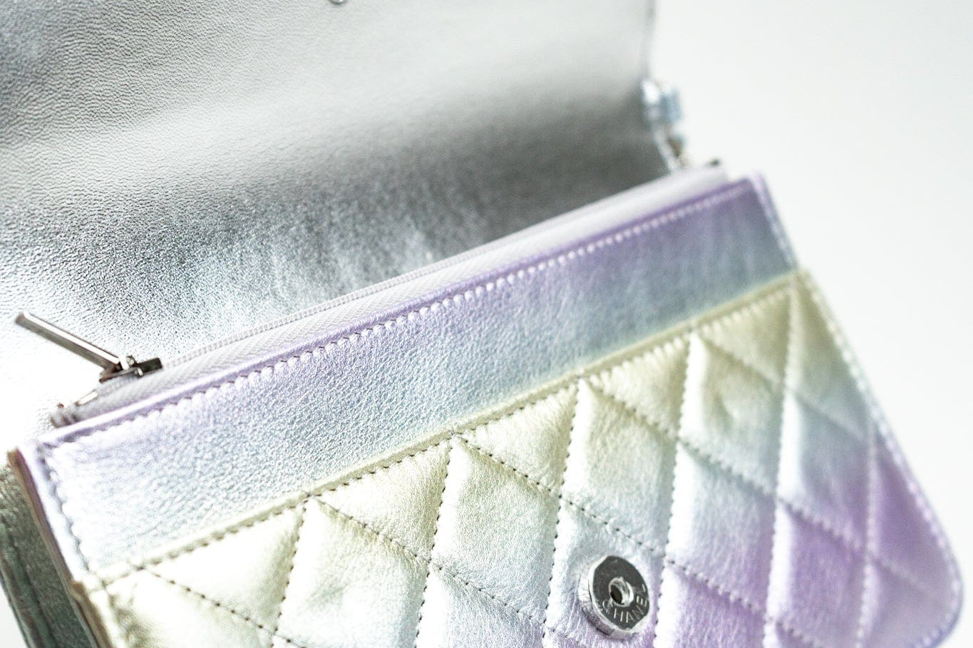 CHANEL Handbag Gradient 21K Gradient Metallic Rainbow Calfskin Quilted Wallet on Chain (WOC) - Redeluxe