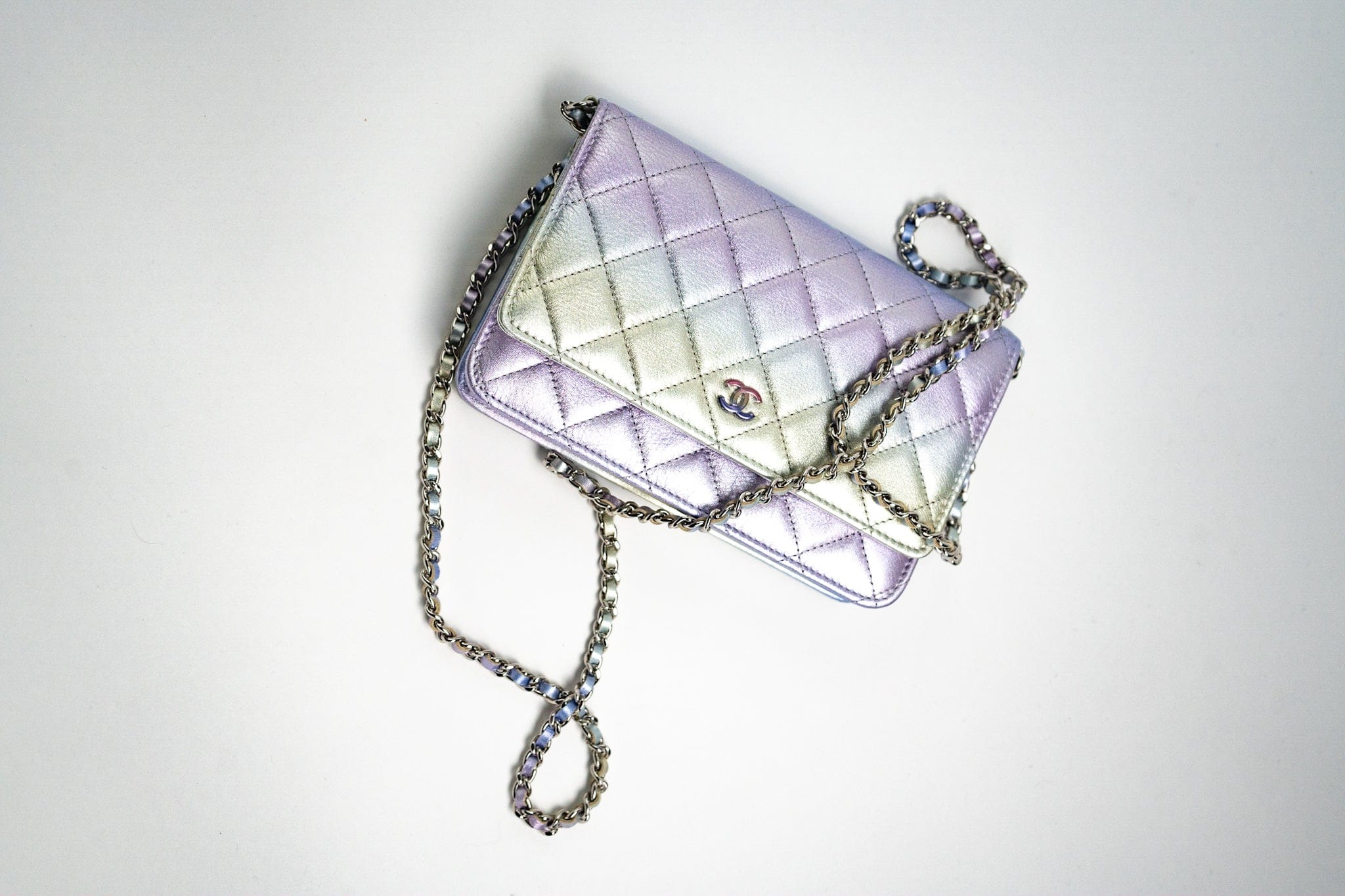 CHANEL Handbag Gradient 21K Gradient Metallic Rainbow Calfskin Quilted Wallet on Chain (WOC) - Redeluxe