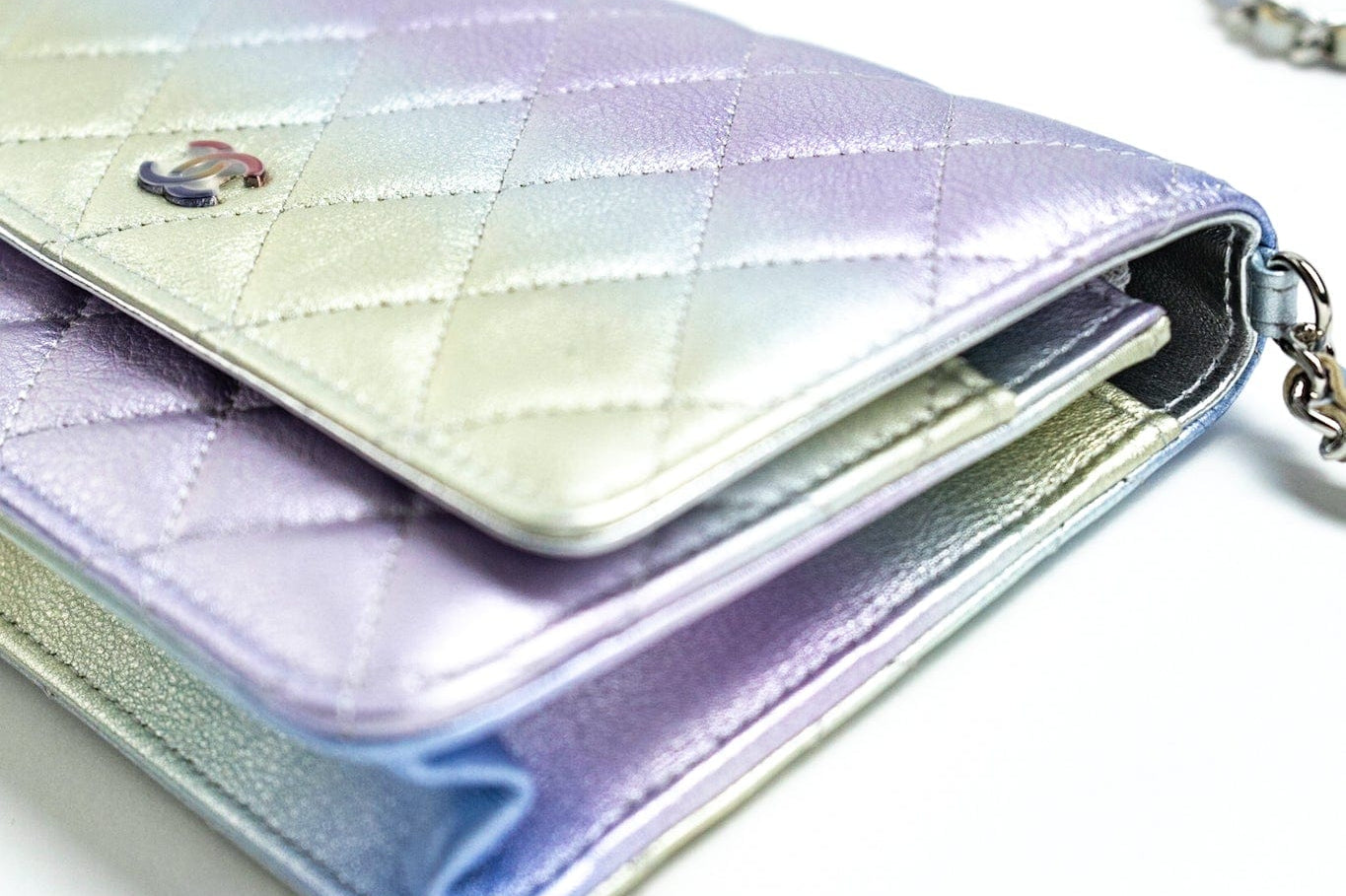 CHANEL Handbag Gradient 21K Gradient Metallic Rainbow Calfskin Quilted Wallet on Chain (WOC) - Redeluxe