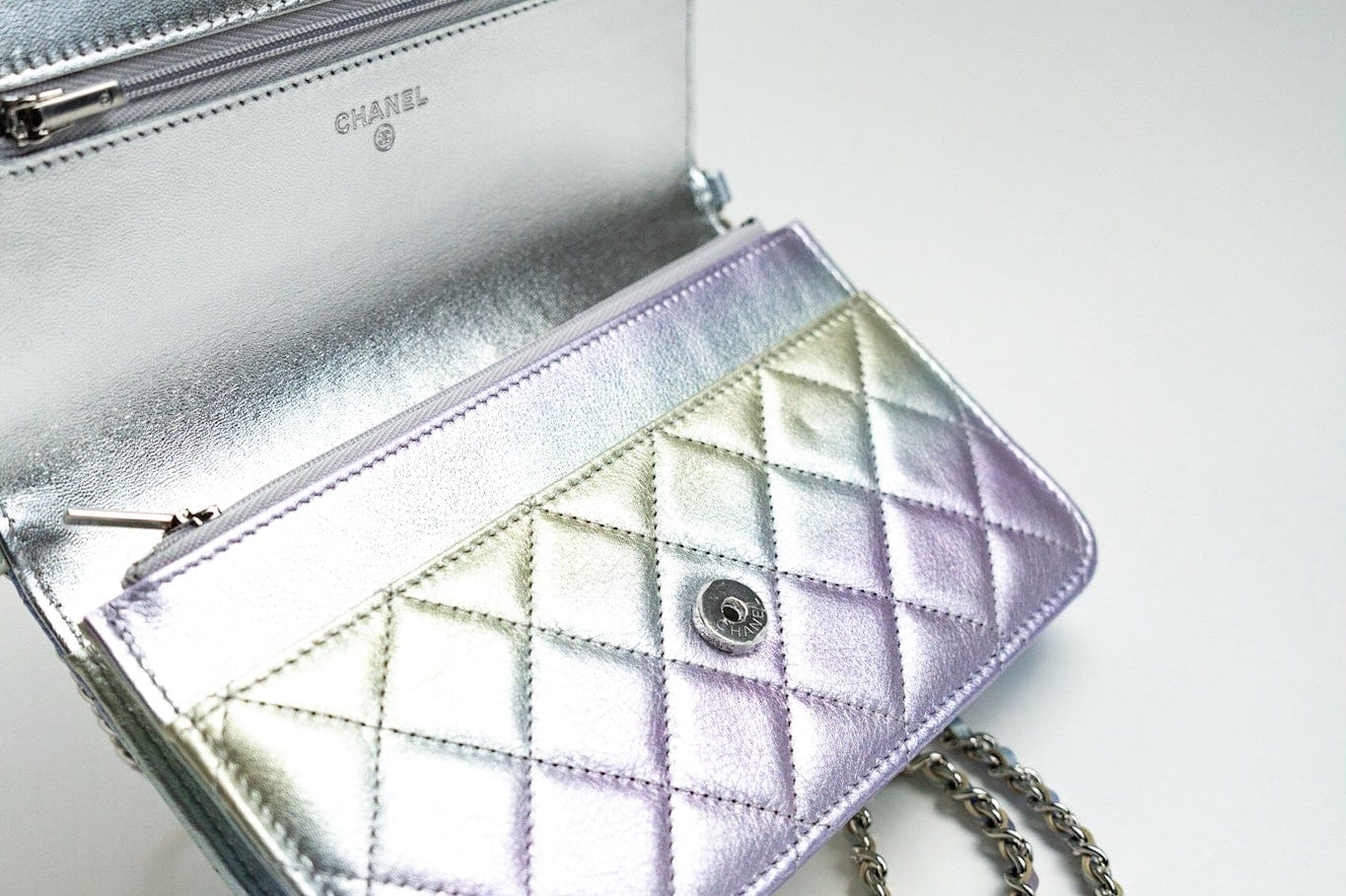 CHANEL Handbag Gradient 21K Gradient Metallic Rainbow Calfskin Quilted Wallet on Chain (WOC) - Redeluxe