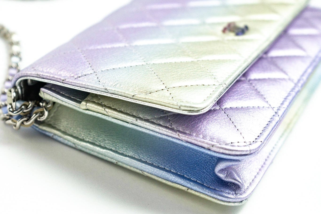 CHANEL Handbag Gradient 21K Gradient Metallic Rainbow Calfskin Quilted Wallet on Chain (WOC) - Redeluxe