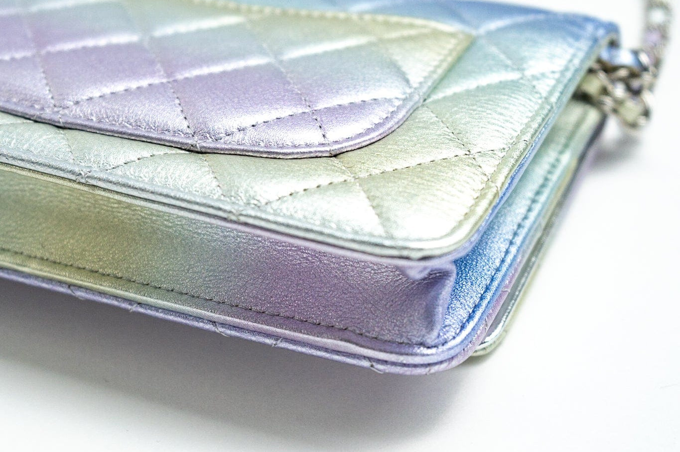 CHANEL Handbag Gradient 21K Gradient Metallic Rainbow Calfskin Quilted Wallet on Chain (WOC) - Redeluxe