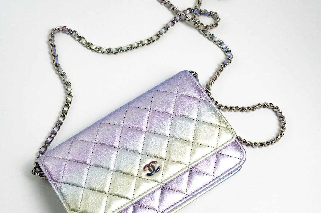 CHANEL Handbag Gradient 21K Gradient Metallic Rainbow Calfskin Quilted Wallet on Chain (WOC) - Redeluxe