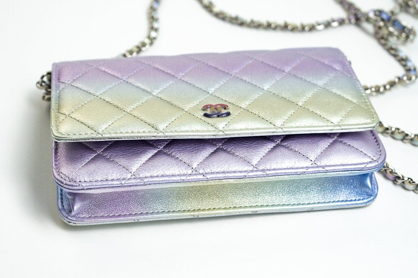 CHANEL Handbag Gradient 21K Gradient Metallic Rainbow Calfskin Quilted Wallet on Chain (WOC) - Redeluxe