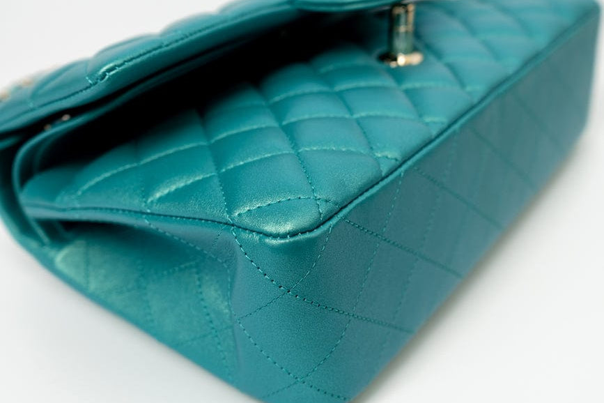 CHANEL Handbag Green 21S Iridescent Green Lambskin Quilted Classic Flap Medium LGHW - Redeluxe