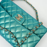 CHANEL Handbag Green 21S Iridescent Green Lambskin Quilted Classic Flap Medium LGHW - Redeluxe
