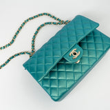 CHANEL Handbag Green 21S Iridescent Green Lambskin Quilted Classic Flap Medium LGHW - Redeluxe