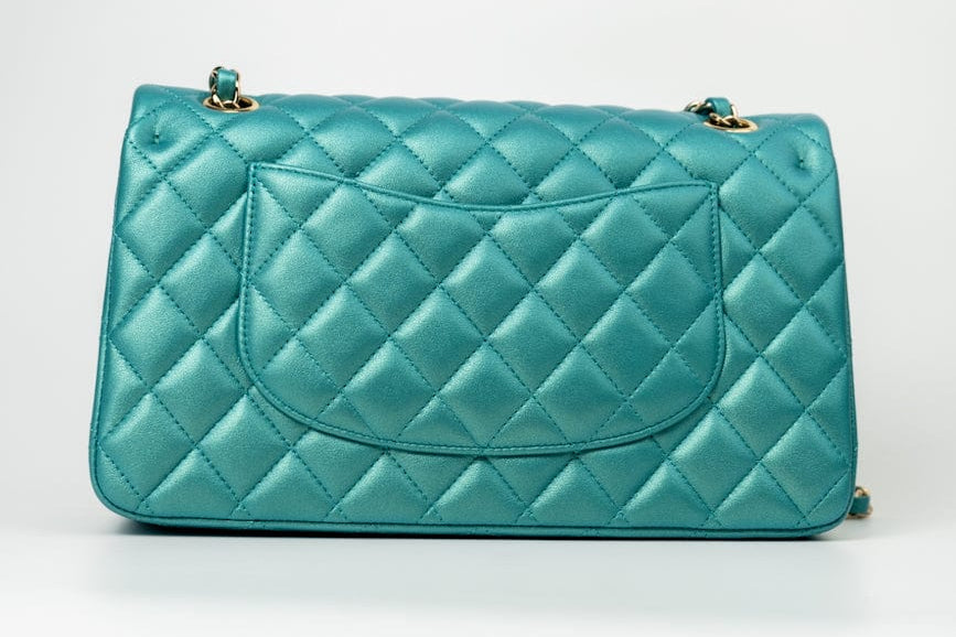CHANEL Handbag Green 21S Iridescent Green Lambskin Quilted Classic Flap Medium LGHW - Redeluxe