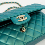 CHANEL Handbag Green 21S Iridescent Green Lambskin Quilted Classic Flap Medium LGHW - Redeluxe