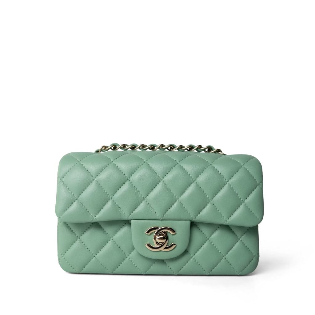 Light Green Lambskin Quilted Mini Rectangular Flap – REDELUXE