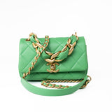 CHANEL Handbag Green Mini Green Lambskin Quilted Entwined Single Flap Antique Gold Hardware - Redeluxe