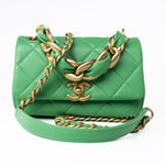 CHANEL Handbag Green Mini Green Lambskin Quilted Entwined Single Flap Antique Gold Hardware - Redeluxe