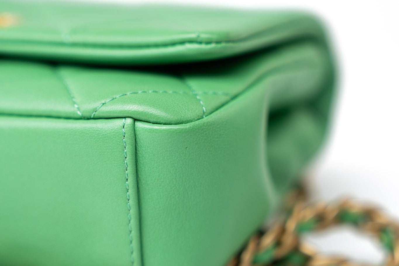 CHANEL Handbag Green Mini Green Lambskin Quilted Entwined Single Flap Antique Gold Hardware - Redeluxe