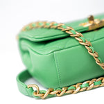 CHANEL Handbag Green Mini Green Lambskin Quilted Entwined Single Flap Antique Gold Hardware - Redeluxe