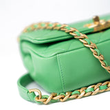 CHANEL Handbag Green Mini Green Lambskin Quilted Entwined Single Flap Antique Gold Hardware - Redeluxe