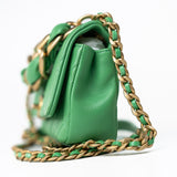 CHANEL Handbag Green Mini Green Lambskin Quilted Entwined Single Flap Antique Gold Hardware - Redeluxe