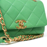 CHANEL Handbag Green Mini Green Lambskin Quilted Entwined Single Flap Antique Gold Hardware - Redeluxe
