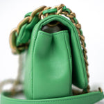 CHANEL Handbag Green Mini Green Lambskin Quilted Entwined Single Flap Antique Gold Hardware - Redeluxe