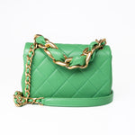 CHANEL Handbag Green Mini Green Lambskin Quilted Entwined Single Flap Antique Gold Hardware - Redeluxe