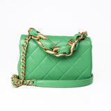 CHANEL Handbag Green Mini Green Lambskin Quilted Entwined Single Flap Antique Gold Hardware - Redeluxe