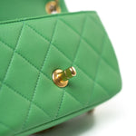CHANEL Handbag Green Mini Green Lambskin Quilted Entwined Single Flap Antique Gold Hardware - Redeluxe