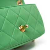 CHANEL Handbag Green Mini Green Lambskin Quilted Entwined Single Flap Antique Gold Hardware - Redeluxe