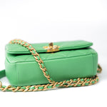 CHANEL Handbag Green Mini Green Lambskin Quilted Entwined Single Flap Antique Gold Hardware - Redeluxe