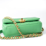 CHANEL Handbag Green Mini Green Lambskin Quilted Entwined Single Flap Antique Gold Hardware - Redeluxe