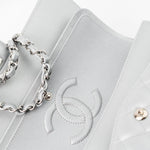 CHANEL Handbag Grey 23P Metallic Silver Lambskin Quilted Classic Flap Medium SHW Edge Stitching - Redeluxe