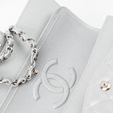 CHANEL Handbag Grey 23P Metallic Silver Lambskin Quilted Classic Flap Medium SHW Edge Stitching - Redeluxe
